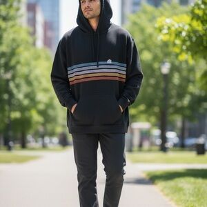 Patagonia Line Logo Ridge Stripe Uprisal Unisex Hoodie Mens 2XL Womens 3XL Black